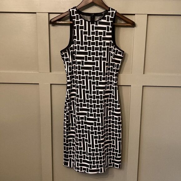 Tibi Black & White Patterned Sleeveless Dress Size 2 - Picture 2 of 7